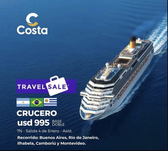 Aprovech el 🛄 Travel Sale con Costa Crucero a Brasil 🇧🇷 y Uruguay 🇺🇾